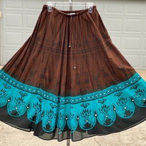 White Stag blue brown boho sequin skirt size 8/10